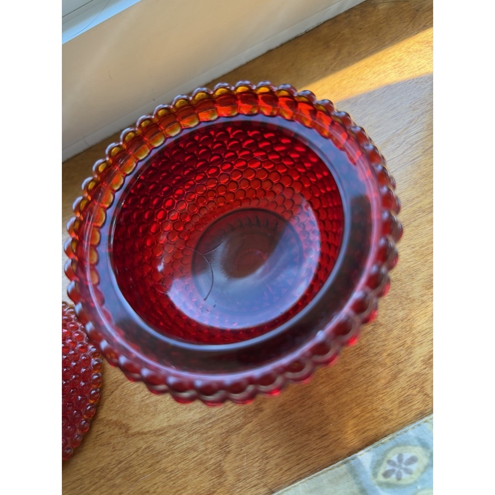 Rare Brooke Thousand Eye Ruby Red Amberina Fairy Lamp Cadmium Glow Complete VTG - Picture 5 of 15